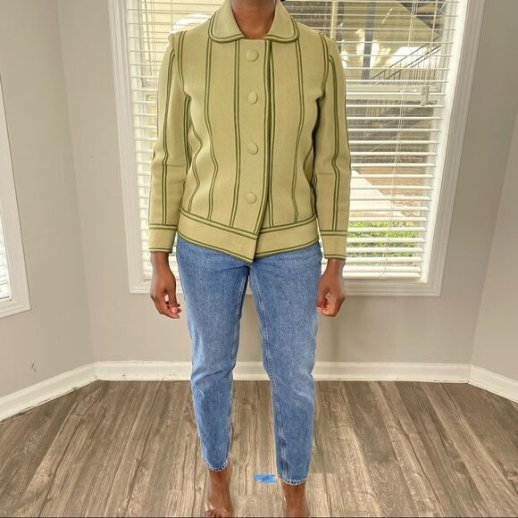 Vintage Green Striped Piping Collared Cardigan S/M - Picture 5 of 10